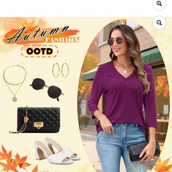 VDJ Autumn Button V-Neck Dressy Casual Tunic Dark Purple💜~3/4 sleeve~Large~NWT - Picture 5 of 8